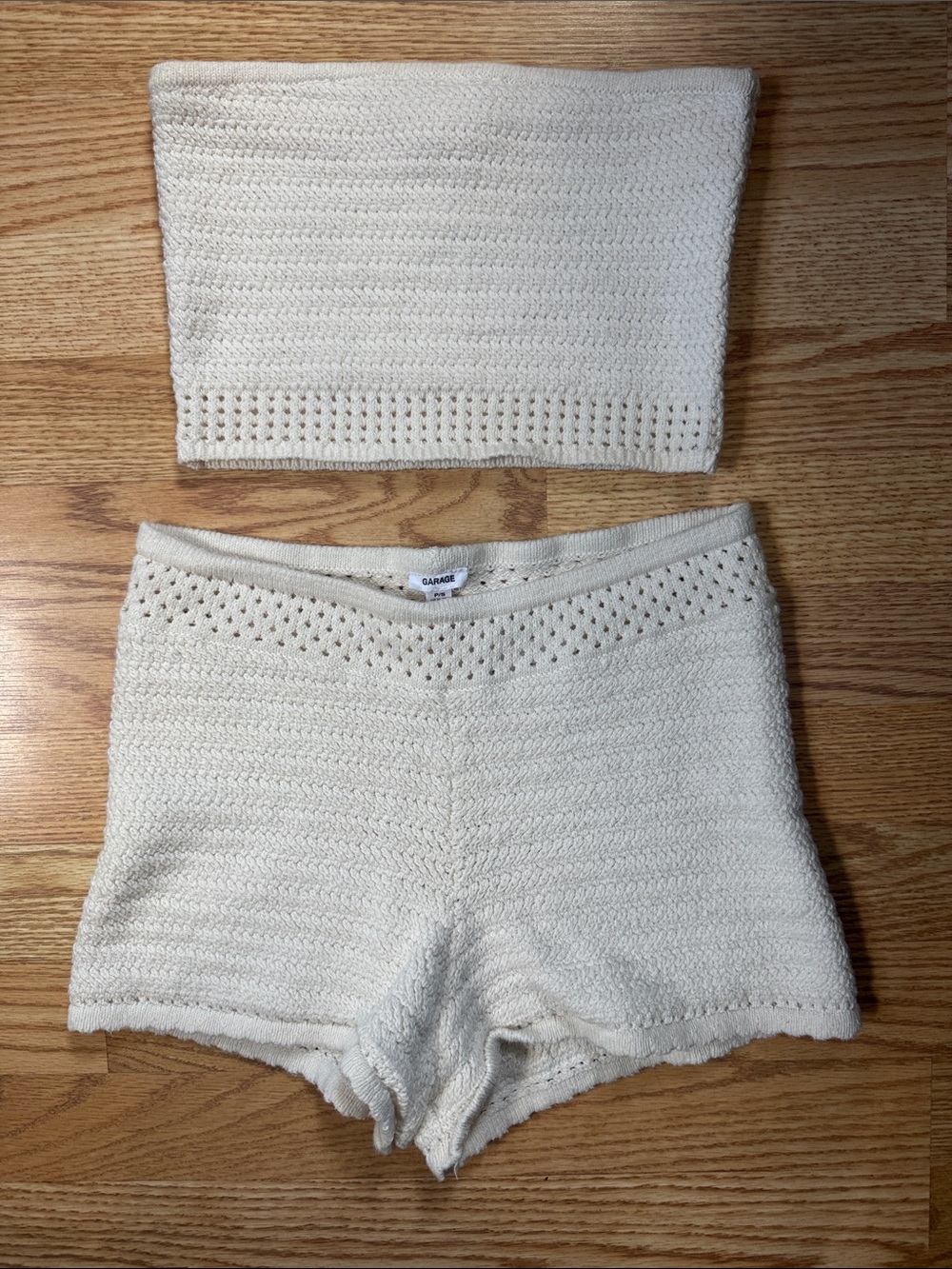 Garage Cream Knit Tube Top & High-Waist Shorts Set